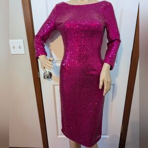 Lulu's Magenta Sequin Long Sleeve midi/Formal/Cocktail Dress-XS
